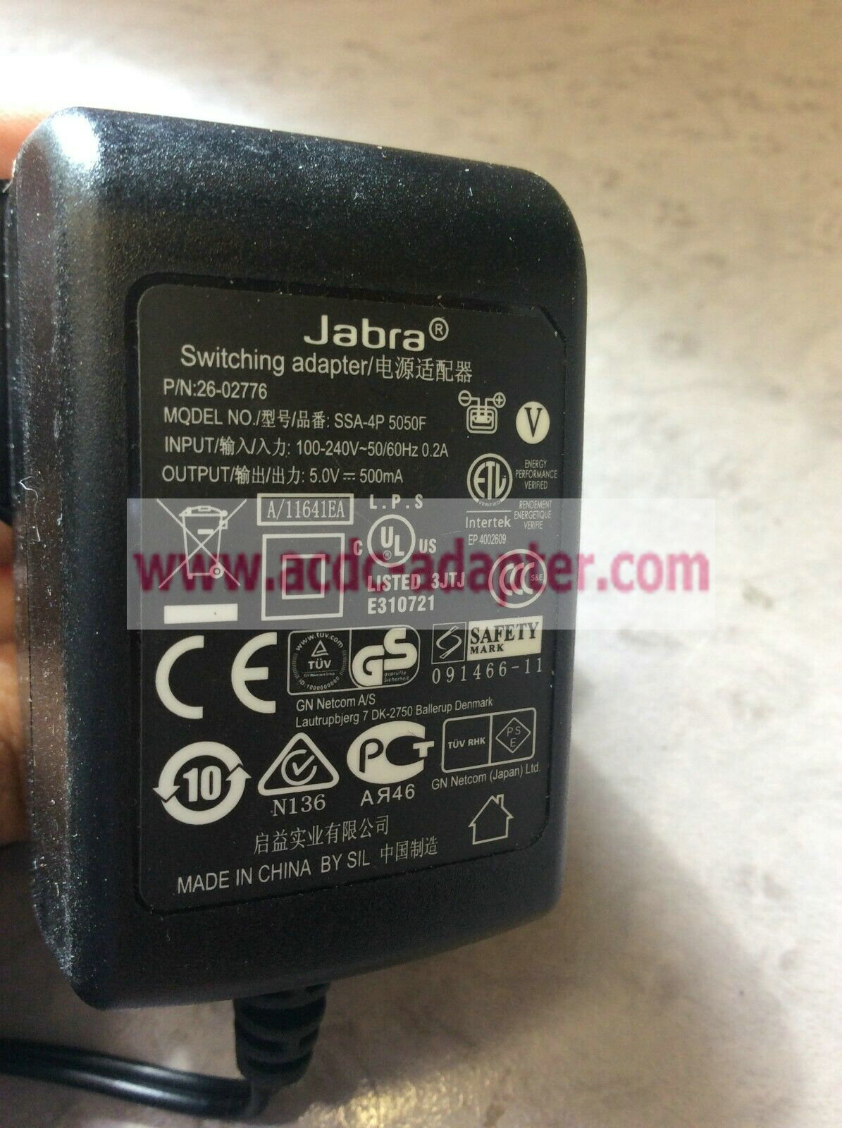 New Jabra SSA-4P 5050F 26-02776 Charger 5V 500mA ABR183 10648 Power Supply